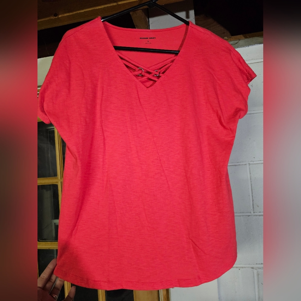Allison Daley Women's Dark Pink Top with V-Neck